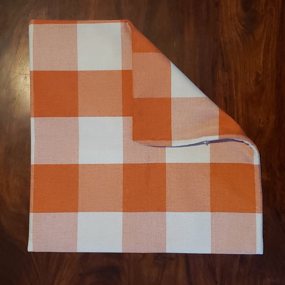 Set of 2 Rustic Farmhouse Buffalo Plaid Pillow Covers Orange Cream 18x18 - Picture 5 of 5